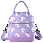 VASCHY Lunch Bag for Kids, Insulated Thermal Lunch Box Bag for Girls Water Resistant Portable Toddler Lunch Cooler Bag with Detachable Shoulder Strap for School, Kindergarten, Picnick(Purple Unicorn)