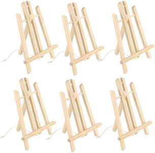 HAKZEON 6 Pack 20 x 40 CM Wooden Tabletop Easel, Mini Easel with Movable Bar, Adjustable Wood Easel Stand for Paintings, Drawings, Framed Photos, Signs