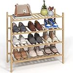 Shoe Rack, 4-Tier Bamboo Shoe Storage Organizers, Multi-Function Storage Shelves, Stackable Shoe Racks for Entryway Closet, Beautiful | Natural | Sturdy