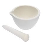 Small Porcelain Mortar & Pestle, thick walled, Outer dia 80mm (3.15") Textured Bowl and spout - 60ml (2 oz)