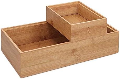Navaris Lot 2X Boîte Rangement Bambou - Set 2X Caisse de Stockage pour Cuisine Salle de Bain Coiffeuse - Empilable - Écologique - Décoratif