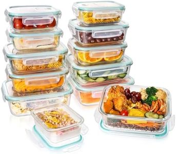 Feshory 12 Pack Airtight Glass Food Storage Containers with Lids - Glass Meal Prep Food Containers, Lunch Box Safe for Microwave, Freezer, Dishwasher Kitchen Storage & Organisation (12 Pack)