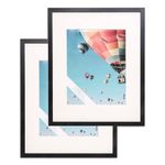 The Display Guys 16x20 Black Photo Picture Wooden Frame with Mat Board for 11x14 Image, Value 2-Pack