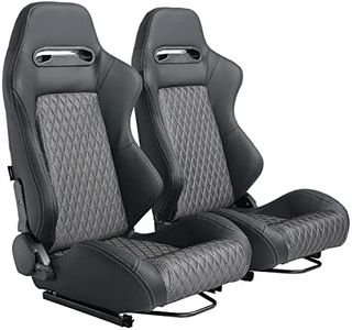 WTRAVEL Racing Seats 2 Pcs Reclinable Bucket Seats with 2 Sliders Adjustable PU Leather Seats Universal Sport Seats for Cars (Black Silver, 35.1"×21.2"×21.6")