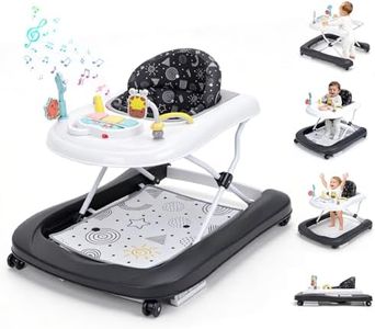 Baby Walker with Wheels, 5-in-1 Foldable Push Walker for Baby Boys 6-12 Months, Baby Walker & Bouncer Combo, Adjustable Height, Music Light Infant Activity Center Bouncer Walker(Black)