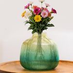 Praahi Lifestyle Decorative Glass Vase for Flower Plants | GREEN | Real & artificial flower pot for Home Decor, Office & Living Room Centerpieces | 6 inches | Best for Gifting- Diwali Gift/office gift