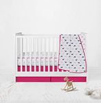 Bacati Nautical Whales/Boats/Stars Girls 100% Cotton 3 Piece Crib Set with 4 Layer Lux Blanket/Fitted Sheet/Skirt, Pink/Navy