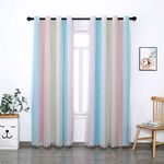 2 Panels Star Window Curtain, Blackout Kids Curtains for Bedroom Double Layer Lace Curtain Set with Grommets, Kids Bedroom Decor Drapes (Rainbow, W52" X L84")