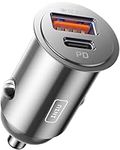 INIU Car Charger, Cigarette Lighter USB Charger Total 60W [USB C 30W+USB A 30W] 12V USB Socket, PD3.0 Fast Charge Car Phone Charger Metal Adapter for iPhone 16 15 14 13 12 Pro Max iPad Samsung, Silver