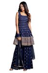 Xomantic Fashion Women's Embroiderd Work Navyblue Color Weding Wear Anarkali Kurta Sharara Set (Small, Navyblue)