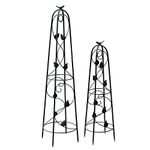 Garden Gear Iron Ornamental Obelisks 2pc Set Climbing Plant Flower Support Frame Trellis in Black or Bronze (Bronze) (Black)