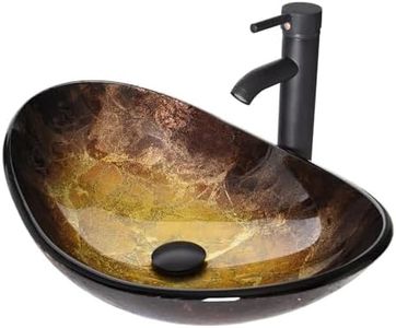 Puluomis Boat Shape Bathroom Artistic Glass Vessel Sink Free Oil Rubbed Bronze Faucet Chrome Pop-up Drain,Gold