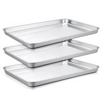 HaWare Oven Baking Tray, Stainless Steel Baking Sheet Pan Set of 3-31.4 x 24.6 x 2.5 cm, Cookie Baking Tray for Baking/Cooking/Serving, Healthy & Non Toxic, Mirror Finish & Dishwasher Safe