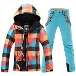 HOTIAN Snowboard Jacket Womens High Windproof Technology Colorful Ski Jacket Pants Set (M, Style-9)