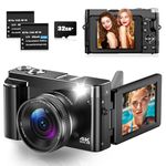 Digital Camera 4K 48MP Autofocus Vlogging Camera with 3" 180°Flip Screen, 4K Compact Digital Camera With 32GB Card 16X Digital Zoom For Beginner, Teenagers