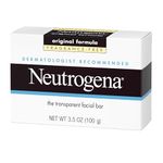 Neutrogena Original Fragrance-Free Facial Cleansing Bar with Glycerin, Pure & Transparent Gentle Face Wash Bar Soap, Free of Harsh Detergents, Dyes & Hardeners, 3.5 oz