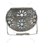 Shakuntala Textiles Bridal Women's Antique Brass Purse Ethnic Handmade Metal Clutch Bag (Color: Silver)