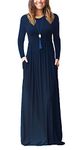 HAOMEILI Women's Casual Long/Short Sleeve Maxi Dress with Pockets Medium Navy Blue