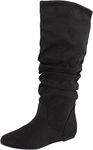 Soda Women's Zuluu Slouchy Faux Leather Knee High Flats Boots, Black Suede, 7