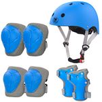 LANOVAGEAR Kids Bike Helmet Knee Pads Age 2-8 Years Adjustable Toddler Helmet Knee Elbow Wrist Pads for Skateboard Scooter Roller Cycling Skating (Blue,S)