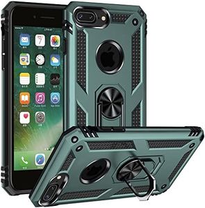 Cavor for iPhone 7 Plus/ 8 Plus / 6 Plus / 6s Plus Case (5.5") TPU Case PC Bumper 360° Rotation Ring Holder Kickstand Back Cover Work with Magnetic Car Mount Shockproof Protective Cover-Green