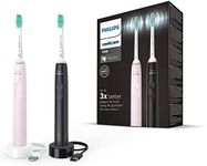 Philips Sonicare 3100 Electric Toothbrush, Sonic Toothbrush, Pressure Sensor and Timer, Sugar Rose and Black, Dual Pack, HX3675/15