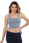 Fabluk High-Impact Velcro Sports Bra: Adjustable, Front-Zip for Yoga, Gym & Workout (M, Battleship Steel)