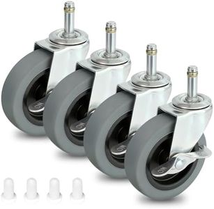 4 Inches Stem Caster Wheels,7/16-Inch Stem Diameter Rubber Casters Set of 4 with Side Brake,Heavy Duty TPR Replacement Wheels for Utility Cart Rubbermaid Mop Bucket Shop Vac Weber Grills - 4 Pack