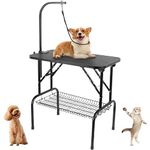 GRANDMA SHARK Dog Grooming Table, 32'' Foldable Pet Grooming Table with Adjustable Fixed Arm and Mesh Storage Basket Maximum Capacity 100KG (Single Tether)