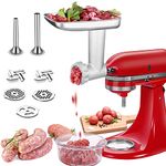 Stainless Steel Food Grinder Attachment for KitchenAid Stand Mixer, Meat Grinder, Including 3 Sausage Stuffer & 4 Grinding Plates Dishwasher Safe