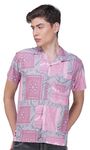 URBANCREW CLOTHING Pink Bandana Pattern Printed Shirts for Men | Cuban Collar | Relaxed Fit Fancy Half Sleeve Polyester Shirt | Casual Wear Hawaiian Shirt (X-Large)