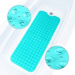 ADOV Bath Mat Non Slip, Anti-Bacterial Bathtub Shower Safety Anti Mould Mats, 200 Strong Suction Cups and Drain Holes, 100 x 40 cm Extra Long Mildew Resistant Machine Washable Bathroom Kids Mat-Cyan