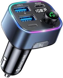 Syncwire Bluetooth 5.3 FM Transmitter Car Adapter 48W(PD 36W & 12W) [Light Switch] [Hi-Fi Deep Bass] [Fast Charging] Wireless Radio Music Adapter LED Display Hands-Free Calling Support USB Drive