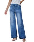 Vetinee Elasticated Waist Jeans Pull On Jeans High Waist Tummy Control Jeans Wide Leg Jeans for Women UK Plus Size Jeans Classic Blue Size XX-Large Fits UK Size 24 - UK Size 26