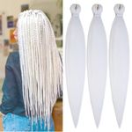 BALINGHAIR Pure White Braiding Hair Pre-stretched 30 Inches Long Braiding Hair Extensions Flame Retardant Braids Hair(60#-3Pcs)