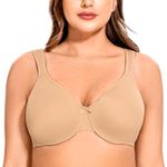 MELENECA Women's Plus Size Full Coverage Underwire Seamless Non Padded Minimizer Bra Almond 34G