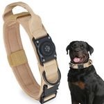 Tactical AirTag Dog Collar, 100% Waterproof Integrated Apple Air Tag Dog Collars with Hard PC AirTag Holder, Adjustable Military Collar with Handle, GPS Dog Collar for Medium Large Dogs (Khaki, M)