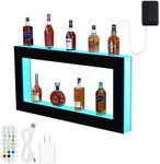 GarveeHome LED Lighted Liquor Bottle Display, 2 Tier 48-Inch LED Bar Display Rack with Remote & App Control, 16 Colors, 4 Modes, 1-8 H Timing, Acrylic Lighting Shelf for Home/Commercial Bars