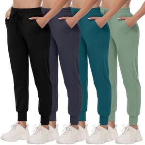 CAMPSNAIL 4 Pack Joggers for Women - Sweatpants with Pockets Lightweight Comfy Yoga Pants for Workout Travel Lounge