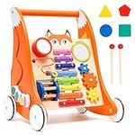 Baby Sit-to-Stand Learning Walker, Multifunctional Push and Pull Walker with Activity Board, Baby Music Learning Toy Gift for Infant Boys Girls