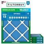 FilterBuy 16x20x1 MERV 13 Pleated AC Furnace Air Filter, (Pack of 4 Filters), 16x20x1 – Platinum