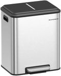 SONGMICS Kitchen Bin, 2 x 4 Gal. (2 x 15 L) Double Bin for Recycling and Waste, Rubbish Bin, Inner Buckets, Steel, Soft-Close Lid, Wide Sturdy Pedal, Metallic Silver LTB544E01