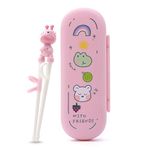 KOSTOO Chick Kids Training Chopsticks, Easy to Use Right Learning Chopsticks for Children Kids Beginners, Anti-Dislocation Buckle Design, Includes Portable Box (Pink Deer)