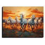 Chalk My Theme Seven White Horses Running Wood Print Wall Art Home Decor, Living Room, Bedroom, Cafe, Room Painting For Wall Decoration -18 x 23 Inches | 6mm Thick Pinewood