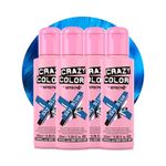 Crazy Color Vibrant Sky Blue Semi-Permanent 4 Pack Quad Hair Dye. Highly Pigmented Cobalt Blue Conditioning & Oil Nourishing Vegan Formula No Bleach or Ammonia 400ml