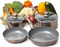 Moss & Stone 6 Piece Nonstick Cookware Set, Pots And Pans Set Non stick With Glass Lid, Induction Cookware, Stay-Cool Handles, PTFE/PFOA (6 Pcs Dark Grey)