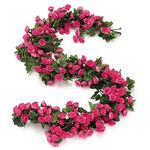 HASTHIP Plastic Artificial Rose Flowers Vine Garland, 1.8M Fake Artificial Flower Hanging Rose Ivy Flowers Garland Ornament For Door, Room, Garden, Wedding Decroation, Rose Red