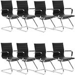 DM Furniture Black Office Desk Chair No Wheels Set of 8 PU Leather Computer Chairs Mid Back Guest Chairs for School Reception Conference Waiting Room, Black