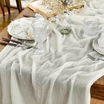 Artoid Mode Boho Milk White Gauze Wedding Cheesecloth Table Runner, Seasonal Fabric Kitchen Dining Holiday Table Decor for Home Party 90x300 cm