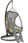 Hindoro Rattan Wicker Wrought Iron Single Seater Swing Chair with Stand & Cushion & Hook Outdoor || Indoor || Balcony || Garden || Patio || Living Outdoor Furniture (Brown Green, Egg Shape)